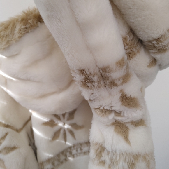 Vintage New York Classics Ivory & Tan Snowflake Faux Fur Coat XL - Picture 15 of 16